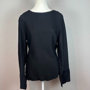 bassike Womens Black Ribbed Minimalist Flare Sleeve Top SZ 2 / Medium Clean Girl